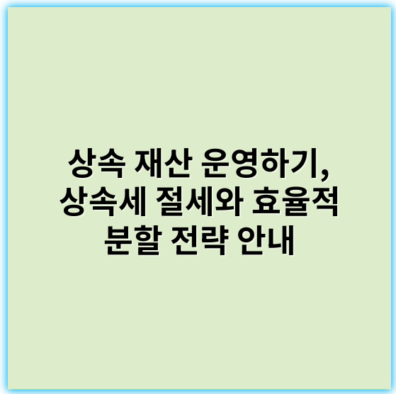 상속 재산 운영하기, 상속세 절세와 효율적 분할 전략 안내 - 상속 재산관리
