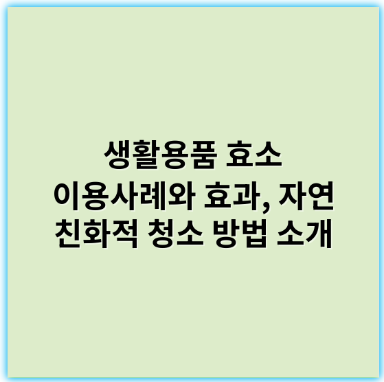 생활용품 효소 이용사례와 효과, 자연 친화적 청소 방법 소개 - 핵심 키워드: 효소 활용 사례