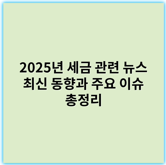 2025년 세금 관련 뉴스 최신 동향과 주요 이슈 총정리 - 세금 개편