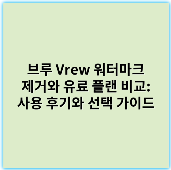 브루 Vrew 워터마크 제거와 유료 플랜 비교: 사용 후기와 선택 가이드 - 브루 Vrew 워터마크 제거 및 유료 플랜 비교의 핵심 키워드: **유료 플랜**